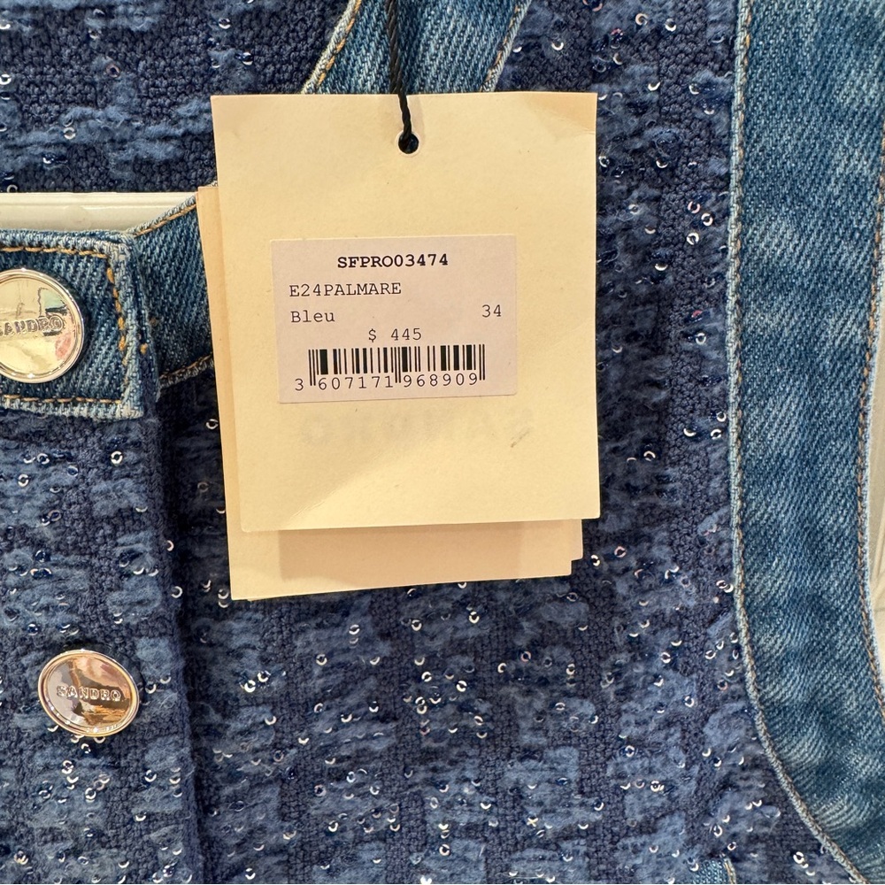 Sandro Navy Blue Tweed Mini Dress with Button Front - Picture 5 of 8